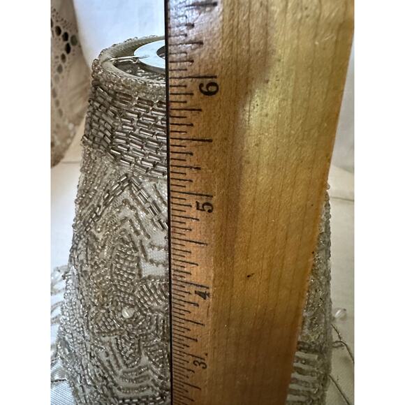 Beaded Lamp Shade Fringed gray small floral mesh 6x6x2.5” Victorian - Picture 10 of 14
